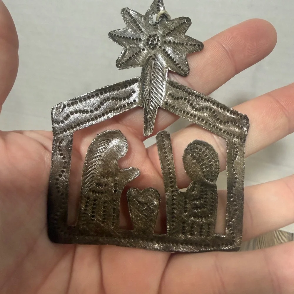 Haitian Metal Art Nativity Ornament Recycled Steel Star of Bethlehem Handmade